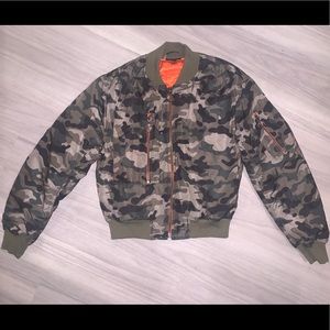 Topshop Camo Bomber with Orange Lining